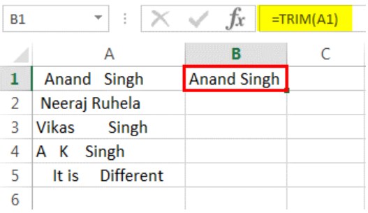 Remove space in Excel - Trim - Step 3