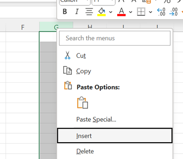 Add/Insert Column - Using Right-click