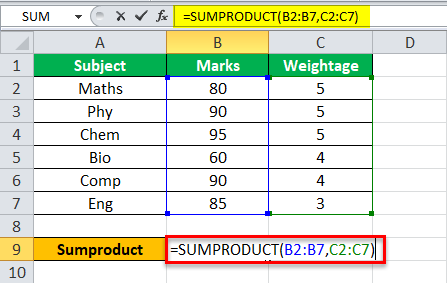 Enter the formula in cell B9