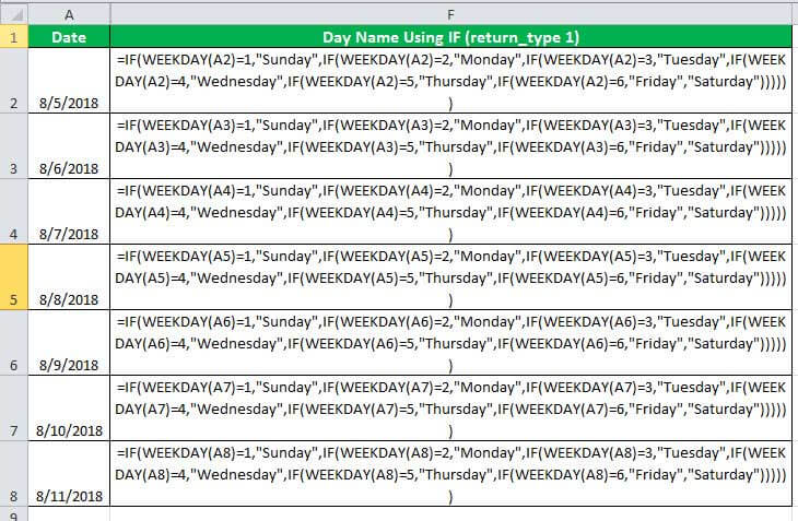 the IF and WEEKDAY formulas for the entire range