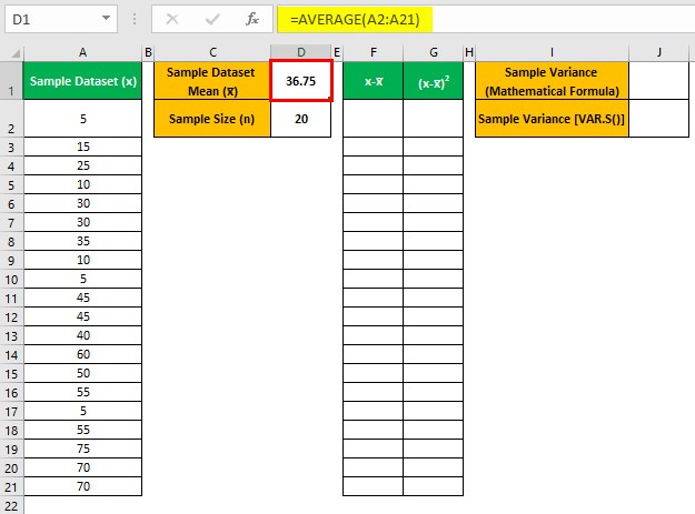 Var.S Excel - Example 2 - Step 1