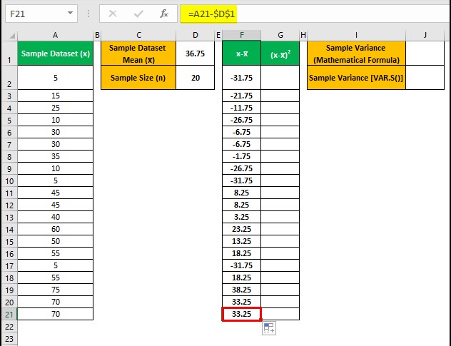 Var.S Excel - Example 2 - Step 2 - fill handle