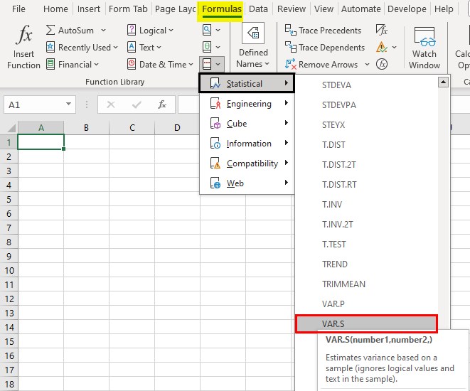 Var.S Excel - Method 1