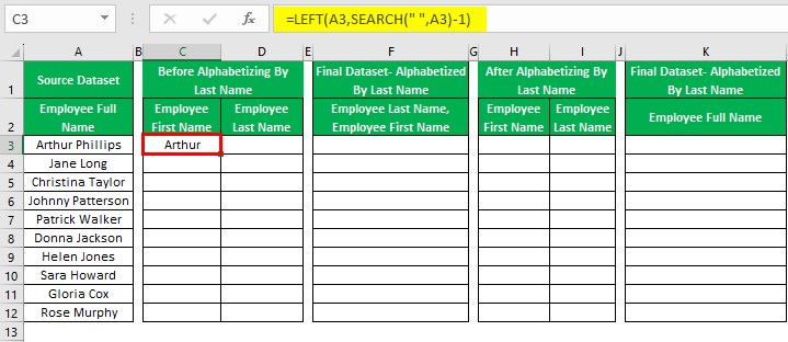 Alphabetize In Excel - Example 1 - Step 1