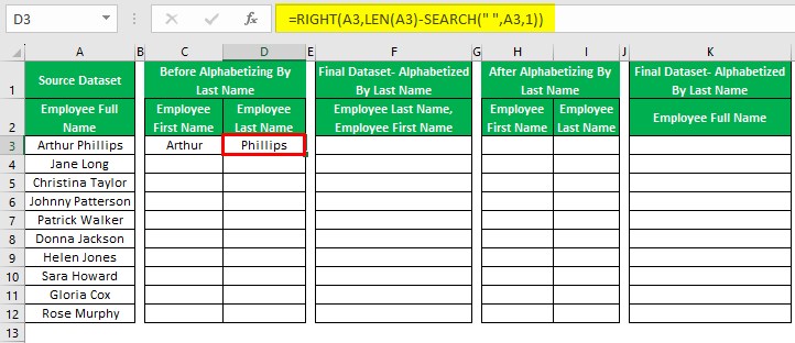 Alphabetize In Excel - Example 1 - Step 1 - Right