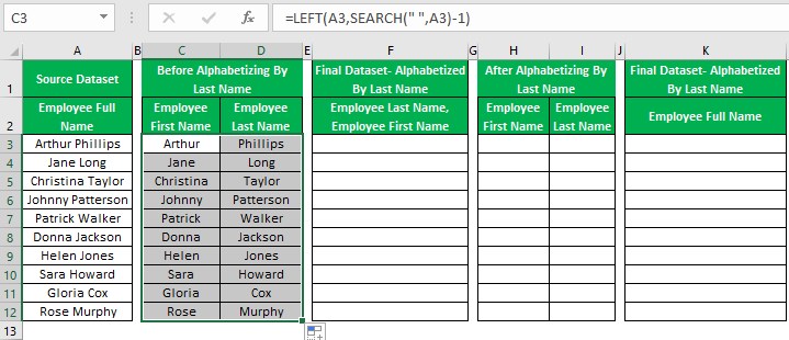 Alphabetize In Excel - Example 1 - Step 2 - fill handle