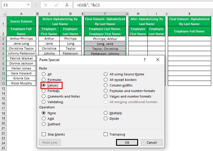 Alphabetize In Excel - Example 1 - Step 5 - updated