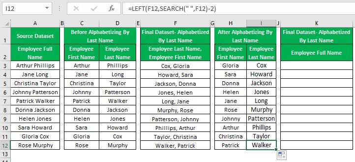 Alphabetize In Excel - Example 1 - Step 8 - fill Handle