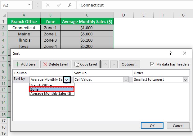 Alphabetize In Excel - Example 2 - Step 1 - sort.jpg