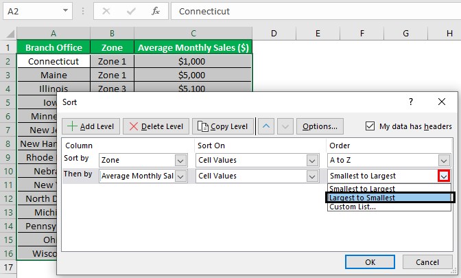 Alphabetize In Excel - Example 2 - Step 2 - Large-small.jpg