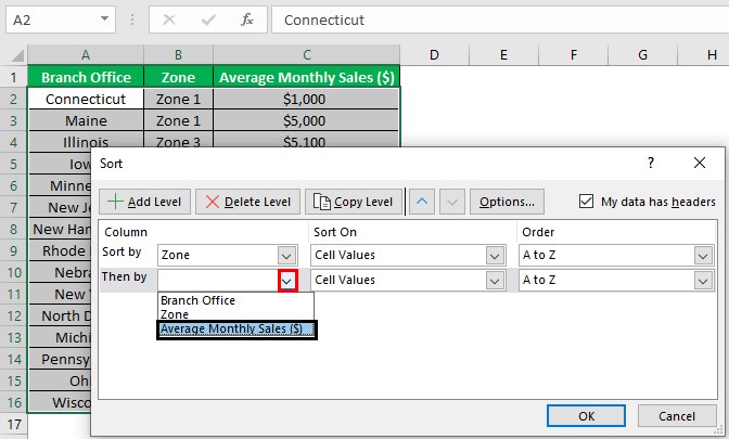 Alphabetize In Excel - Example 2 - Step 2 - Then by.jpg