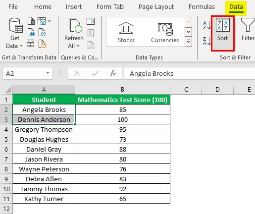 Alphabetize In Excel - Example 3 - Step 1