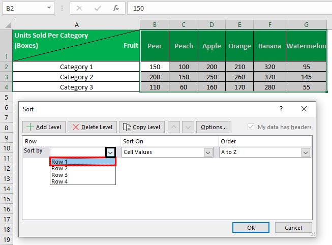 Example 4 - Step 3 - Row sort by