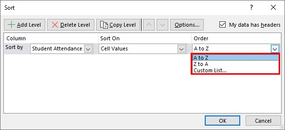 Alphabetize In Excel - Method 1 - Order