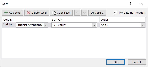 Alphabetize In Excel - Method 1 - Sort Window