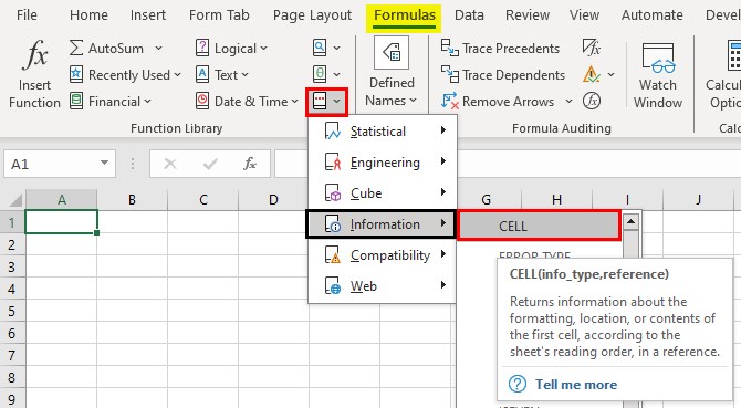 Cell Function Excel - Method 1