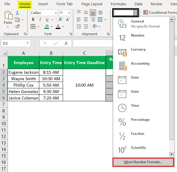 Hour Excel - Example 4 - Step 1