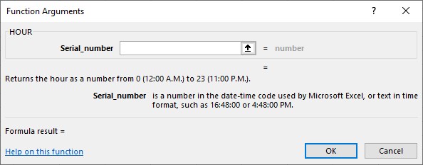 Hour Excel - Method 1 - Function Argument