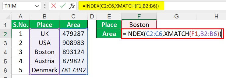 INDEX And XMATCH - Example 1-1