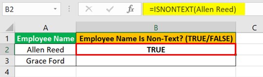 ISNONTEXT Function - Example 1 - Step 1 - no quotes