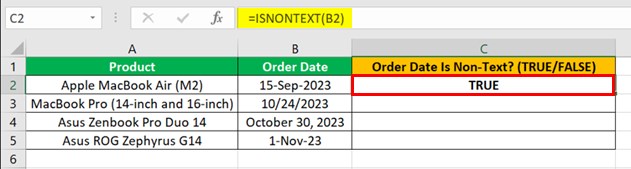 ISNONTEXT Function - Example 2 - Step 1