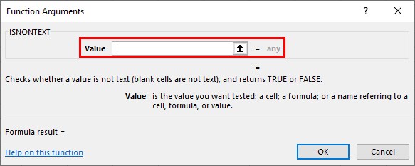 ISNONTEXT Function - Method 1 - Function Argument