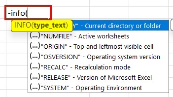 Info Excel Function - Definition 3