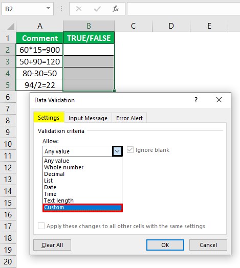 Islogical Function - Example 3 - Step 1 - settings tab