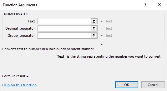 NumberValue Excel - Method 1 - Function Argument