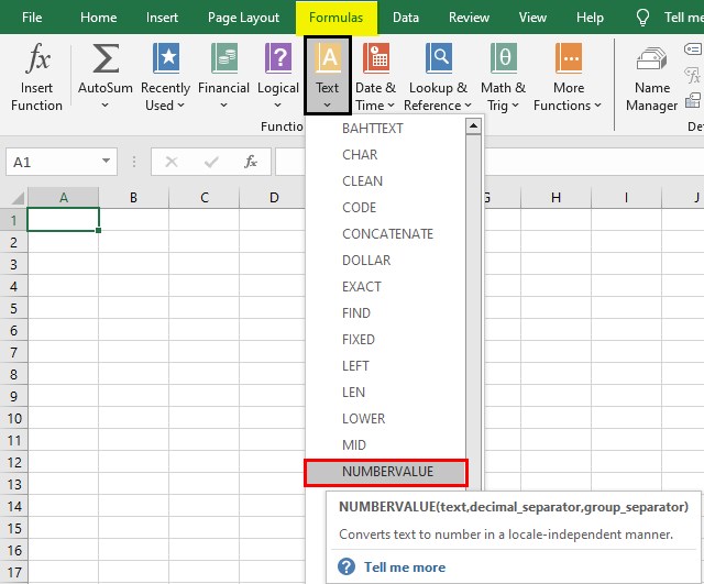 NumberValue Excel - Method 1