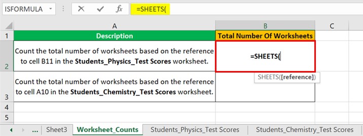 Sheets Function in Excel - Example 1 - Step 1