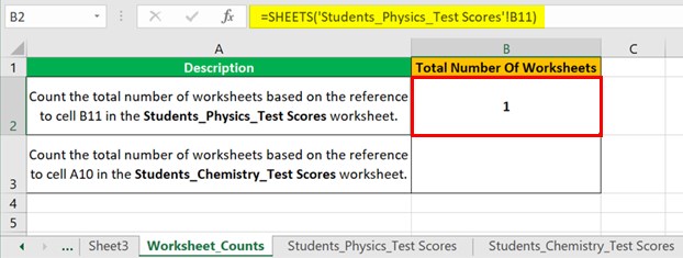 Sheets Function in Excel - Example 1 - Step 3