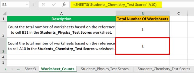 Sheets Function in Excel - Example 1 - Step 4