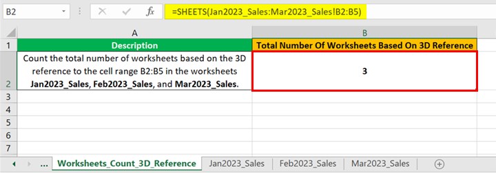 Sheets Function in Excel - Example 2 - Step 4