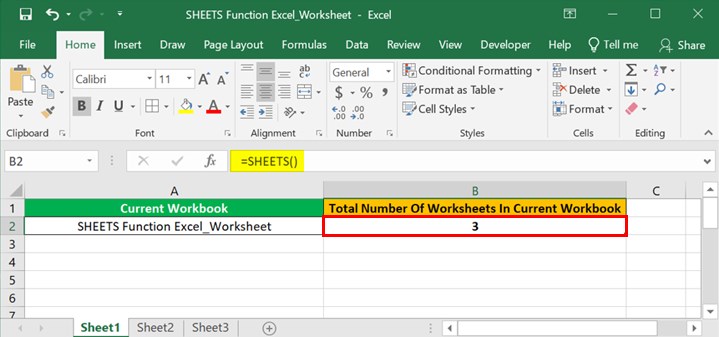 Sheets Function in Excel Intro - Output