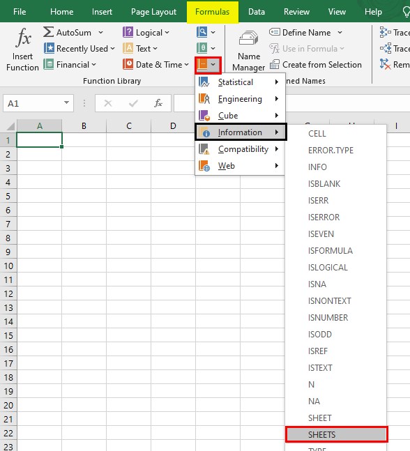 Sheets Function in Excel - Method 1