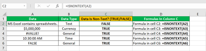 ISNONTEXT function Intro - Output