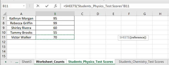 Sheets Function in Excel - Example 1 - Step 2