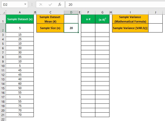 sample dataset of 20 data points