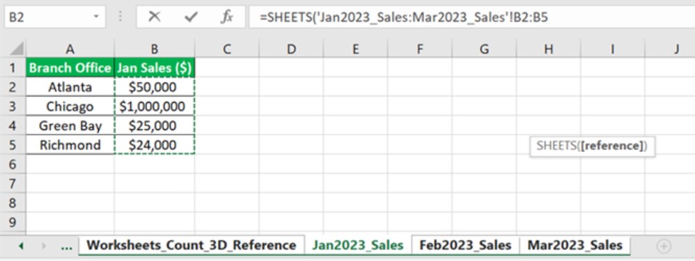 Sheets Function Excel - Example 2 - Step 3 - active